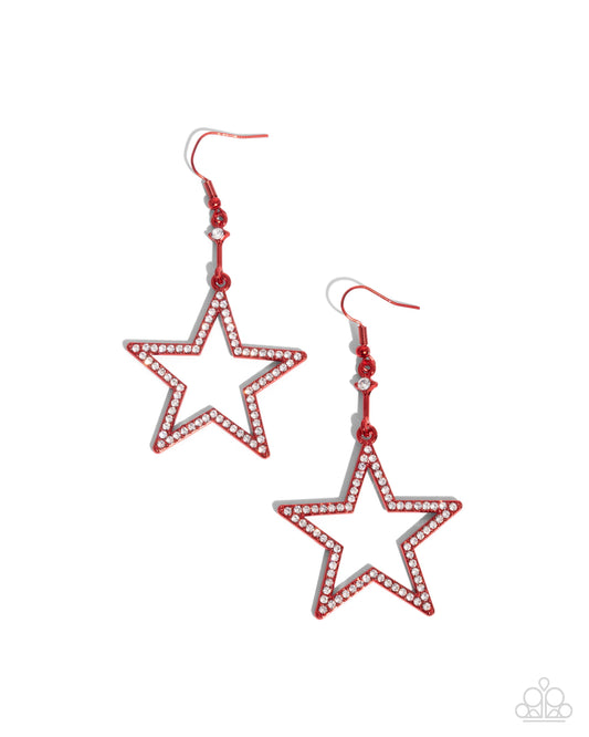 Steady Stars - Red Painted & White Rhinestone Star Patriotic Earring Paparazzi E2839
