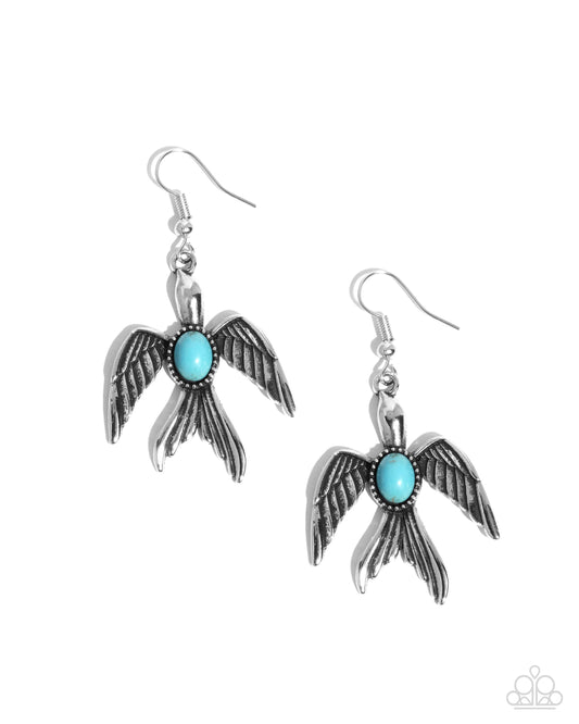Soaring Stones - Blue Turquoise Stone Antiqued Silver Bird Santa Fe Style Earring Paparazzi E2727