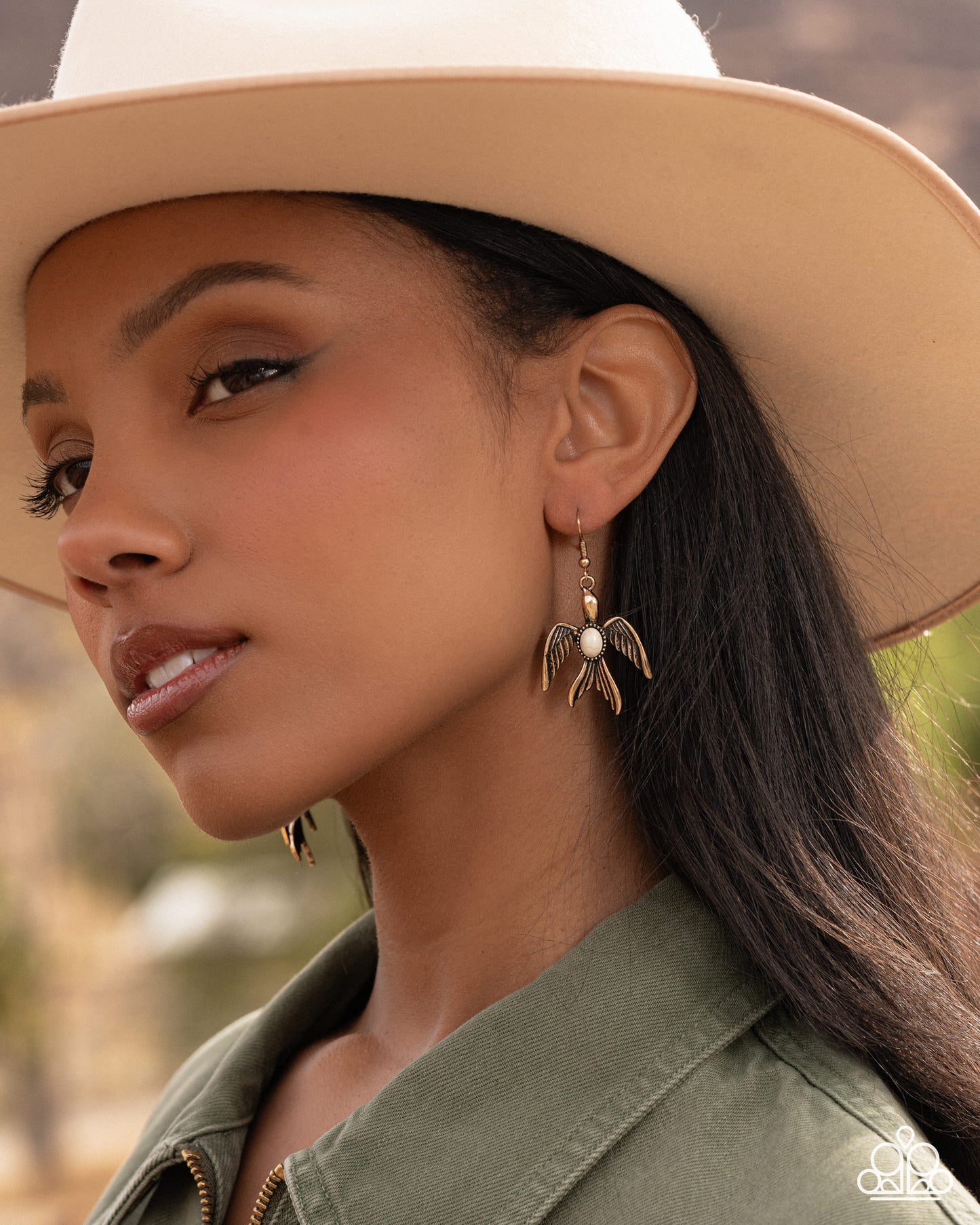 Soaring Stones - White Stone, Antiqued Golden Bird Santa Fe Style Earring Paparazzi E2808