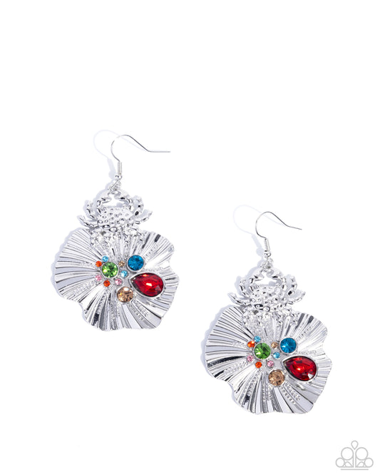 Capricious Crab - Red, Blue Gem Silver Crab & Shell Earring Paparazzi E2689