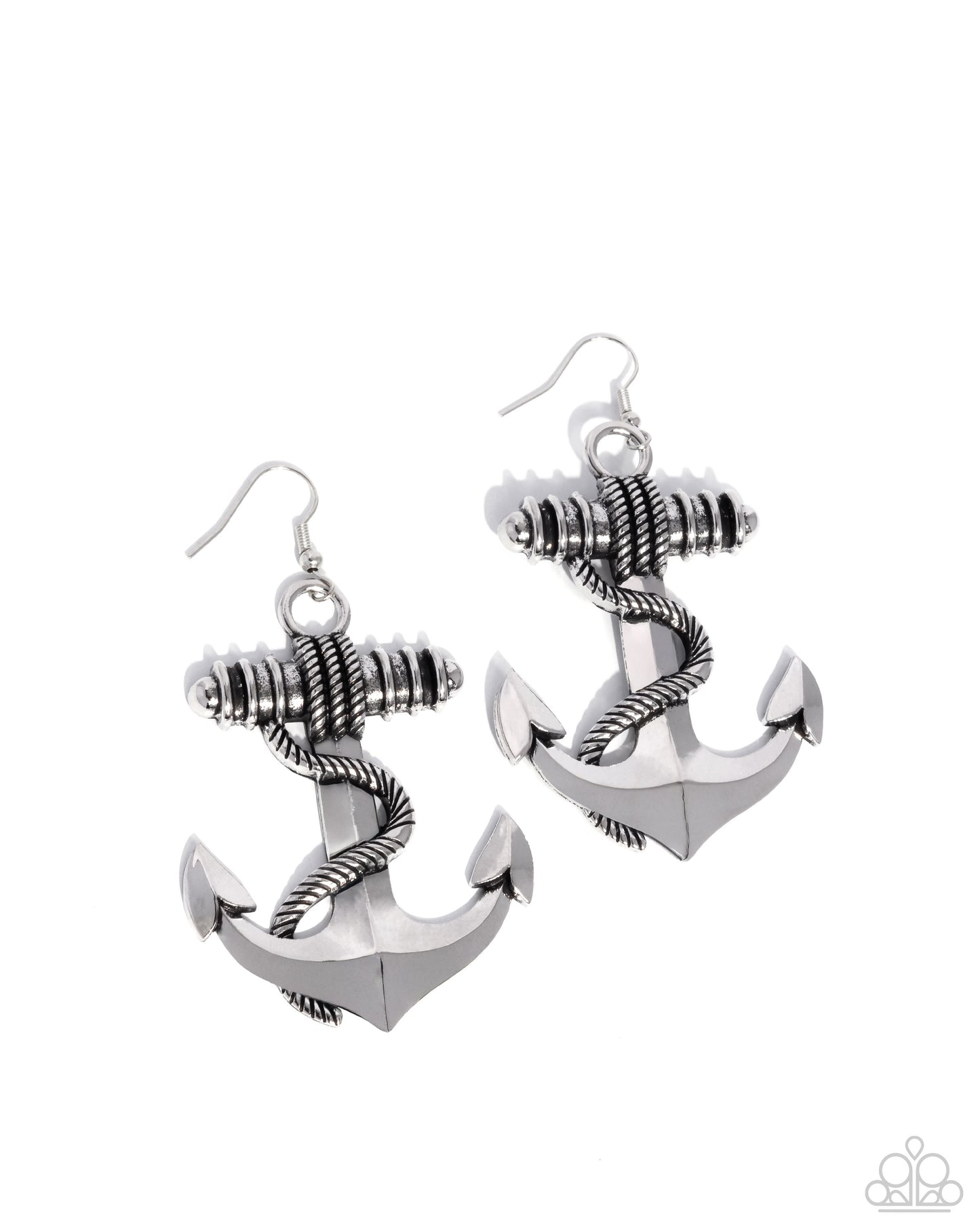 Adorable Anchor - Silver Anchor Beach Style Nautical Earring Paparazzi E2579