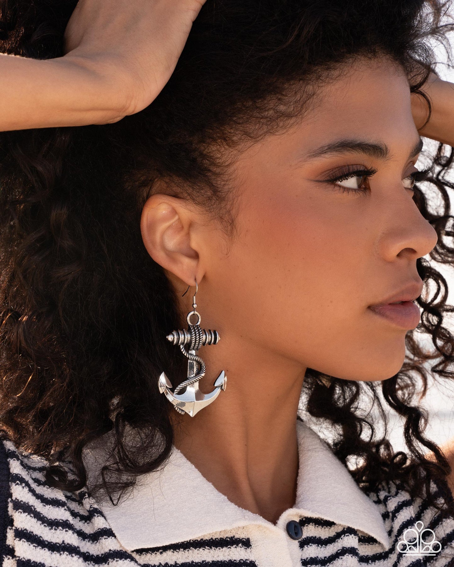 Adorable Anchor - Silver Anchor Beach Style Nautical Earring Paparazzi E2579