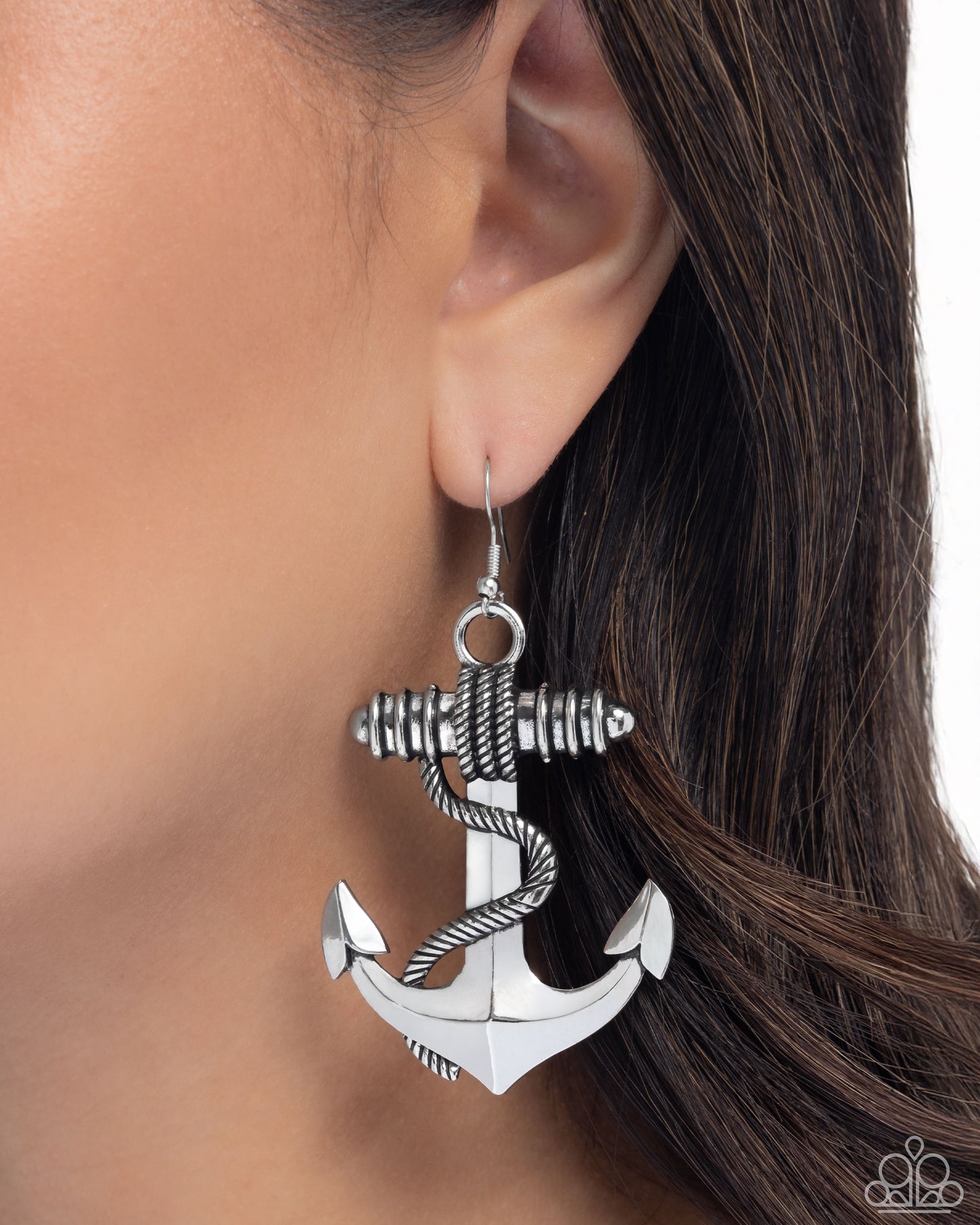 Adorable Anchor - Silver Anchor Beach Style Nautical Earring Paparazzi E2579