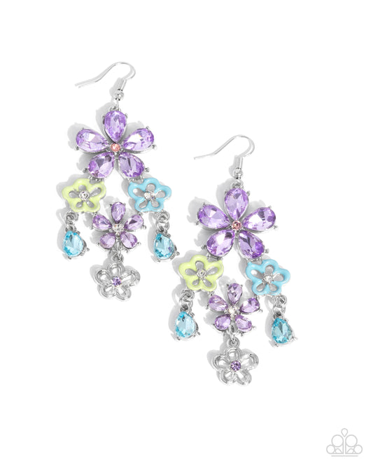 Floral Fountain - Purple, Light Violet, Green, Blue Flower Earring Paparazzi E2853
