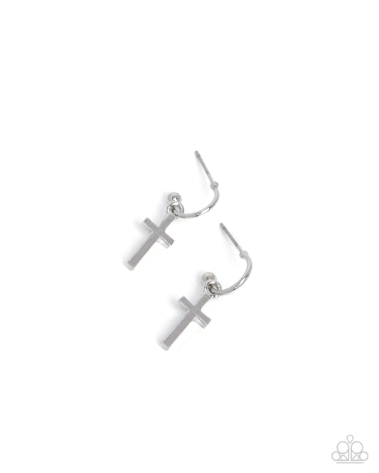 Daily Divinity - Silver Cross Faith 1/2 Inch Hoop Earring Paparazzi E2869