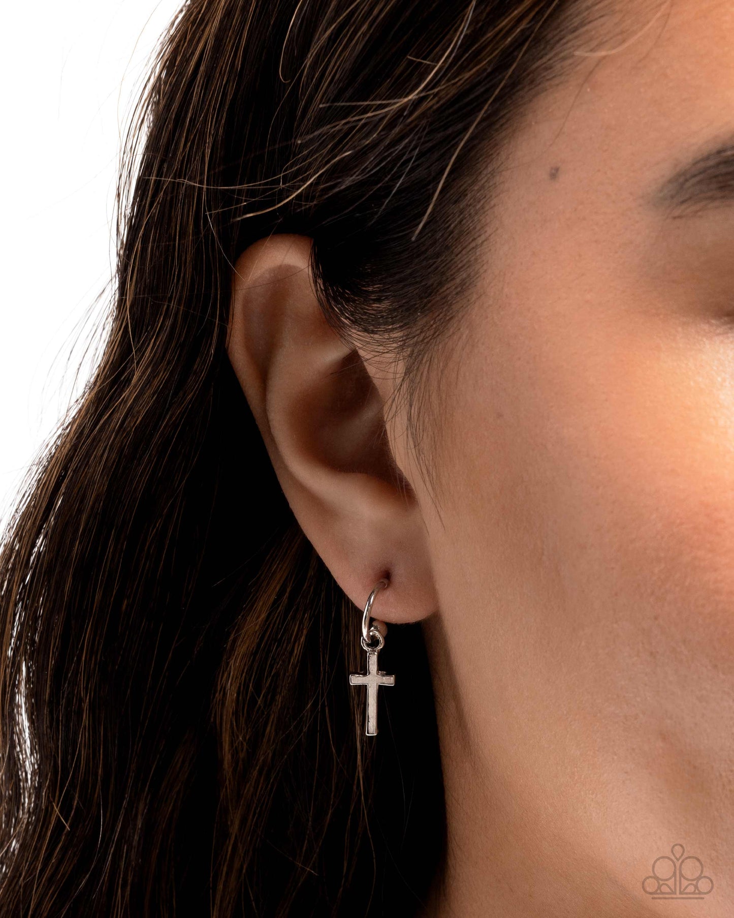 Daily Divinity - Silver Cross Faith 1/2 Inch Hoop Earring Paparazzi E2869
