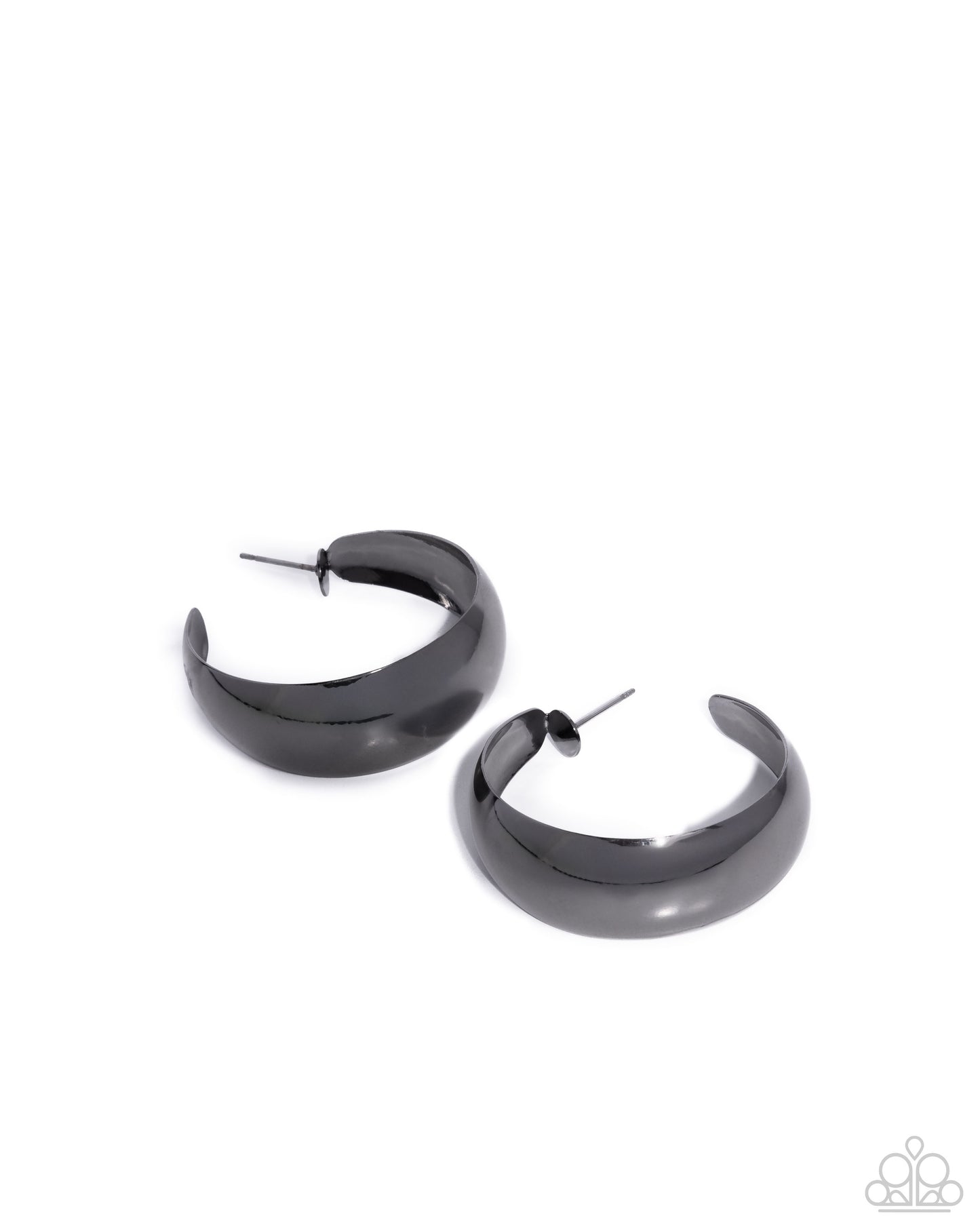 Paparazzi Hammered Heritage - Black Sleek Gunmetal 1 1/2 Inch Hoop Earring E2875