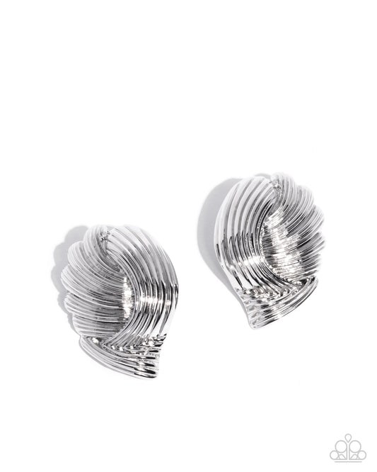 Carnivale Confidence - Silver Linear Knot Seashell Inspired Post Earring Paparazzi E2570