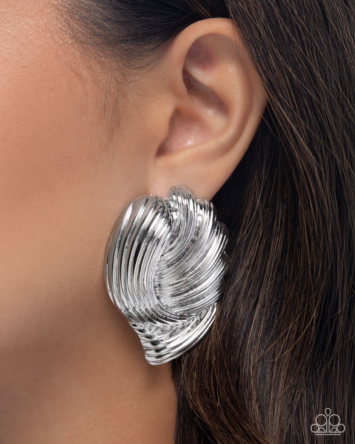 Carnivale Confidence - Silver Linear Knot Seashell Inspired Post Earring Paparazzi E2570