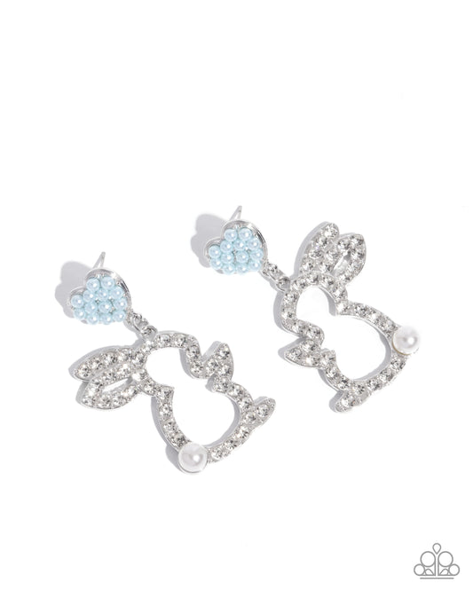Easter Element - Blue Limpet Pearl Heart White Rhinestone Bunny Easter Inspired Post Earring Paparazzi E2675