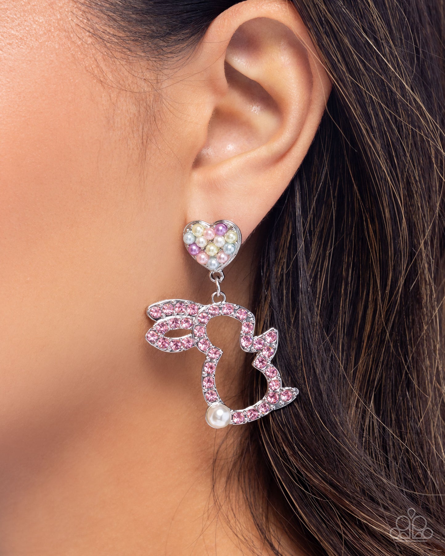 Easter Element - Multi - Baby Pink, Limpet, Lime Cream, White Pearls & Light Rose Rhinestone Bunny Easter Earring Paparazzi E2650