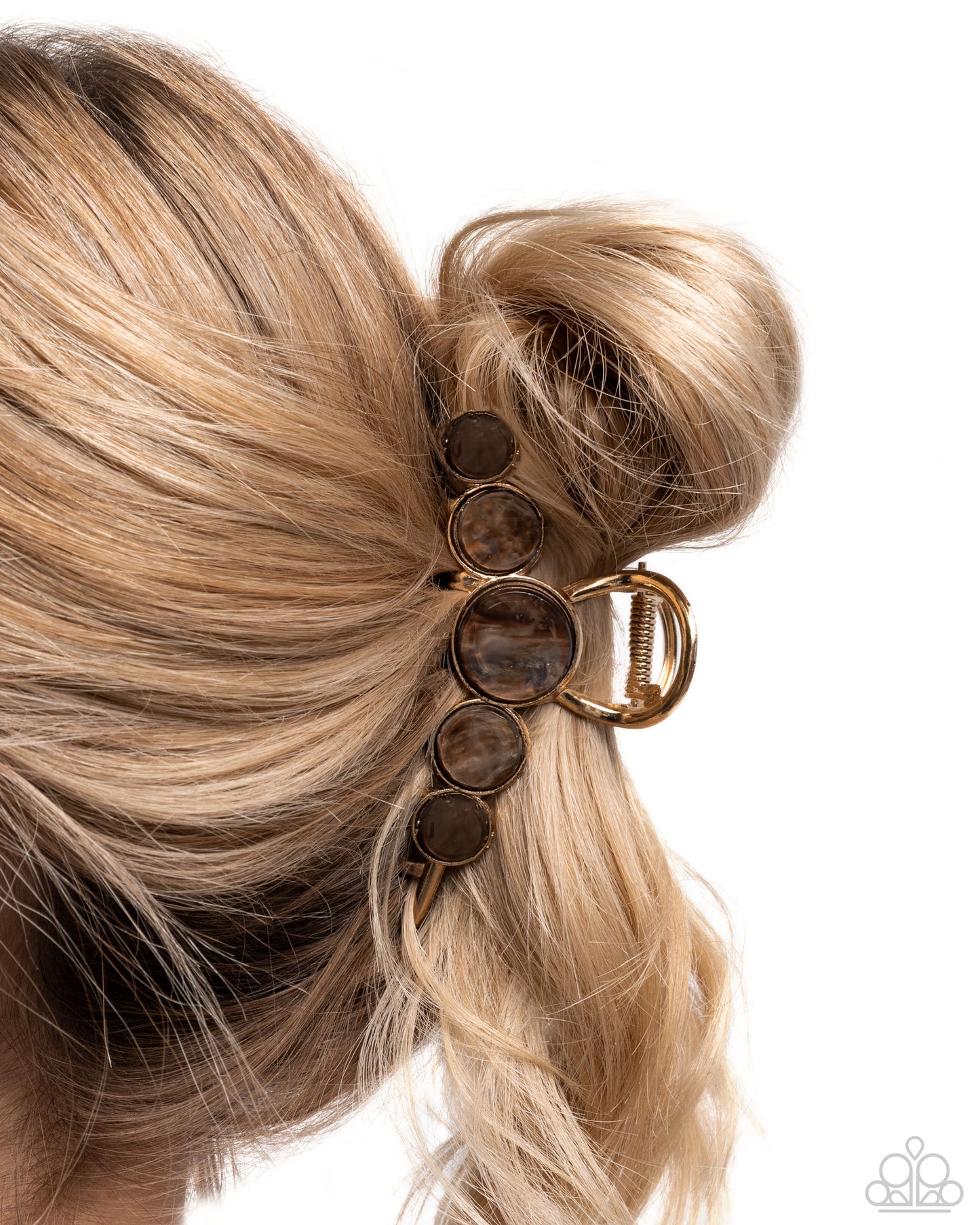 Delightful Discs - Brown Disc & Gold Hair 4 1/4 Inch Claw Clip Paparazzi
