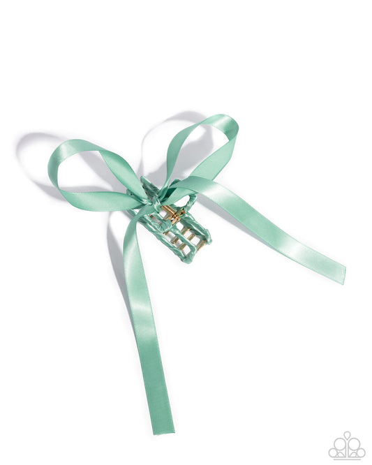 Haute Hairstylist - Green Ribbon Bow Hair Claw Clip Paparazzi H0181