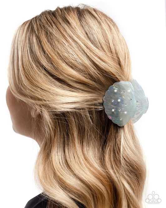 Seashell Scope - Multi Iridescent Light Blue Seashell Claw Clip Paparazzi H0186