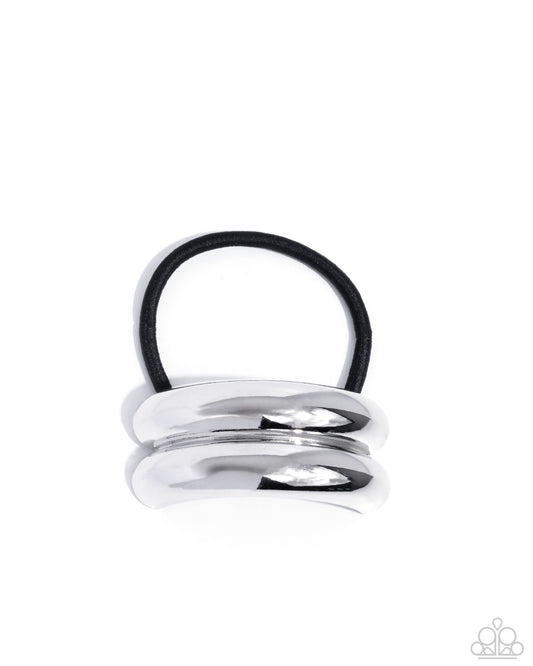 Headlining Hair Toss - Silver Double Bar Sturdy Elastic Hair Tie Paparazzi H0171