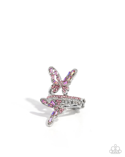 Paparazzi Fluttering Flamenco - Pink & UV Rhinestone Butterfly Ring R0347