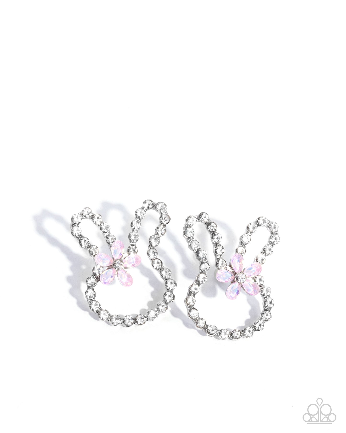 Bunny Backdrop - Pink Opalescent Gem Flower & White Rhinestone Easter Rabbit Post Earring Paparazzi