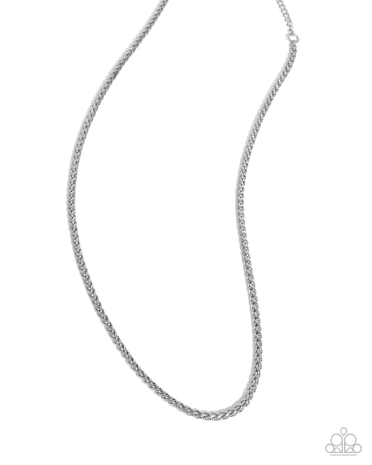Sleek Sir - Silver Stainless Steel Wheat Chain Urban Necklace Paparazzi N3158