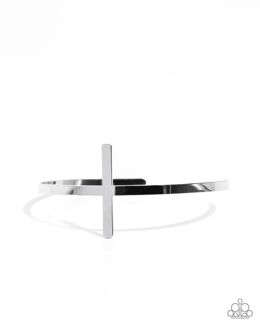 Holy Headline - Silver Cross Cuff Easter Bracelet Paparazzi B2045