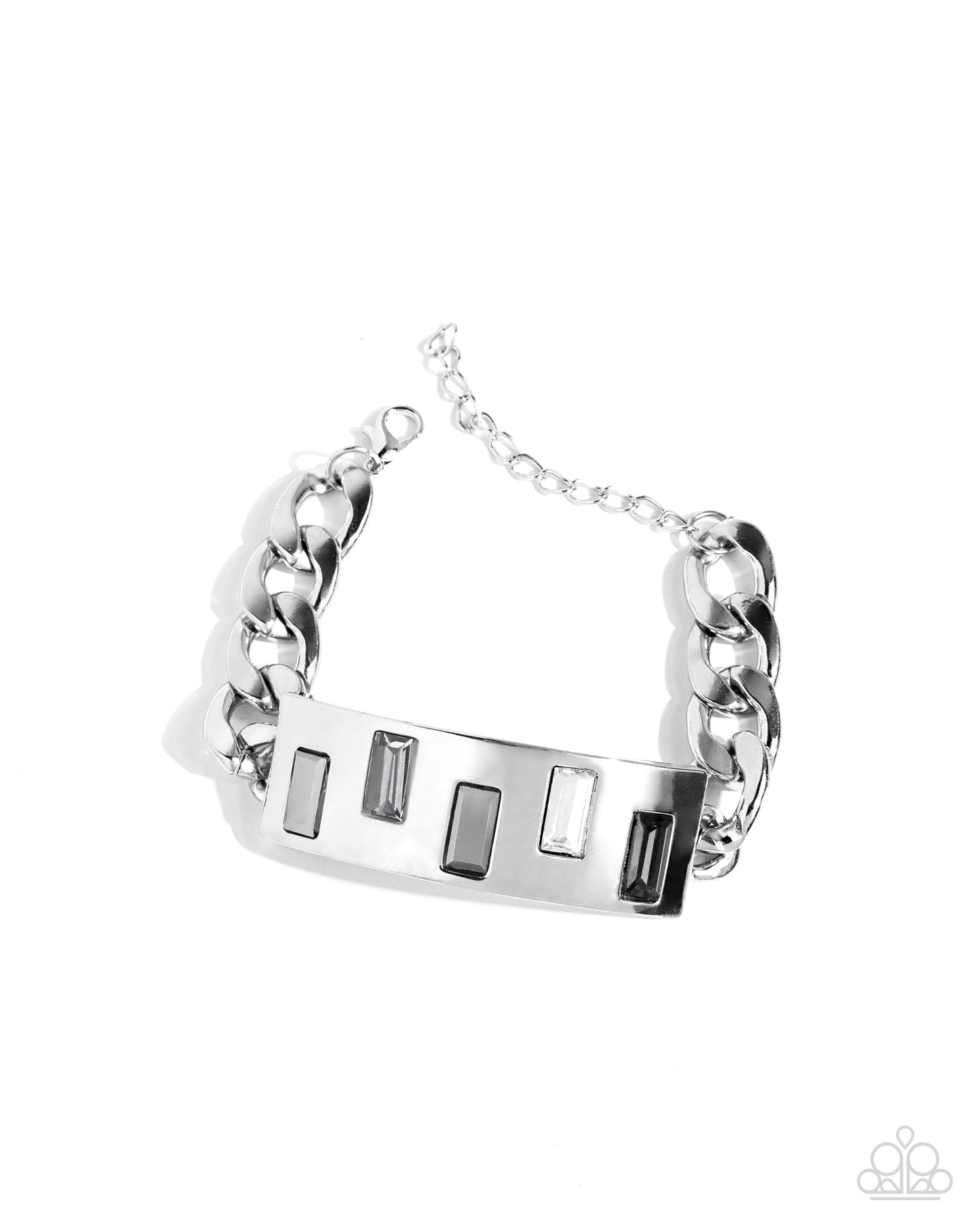 Staggered Shimmer - Silver Bar & Baguette Rhinestone Bracelet Paparazzi B2288