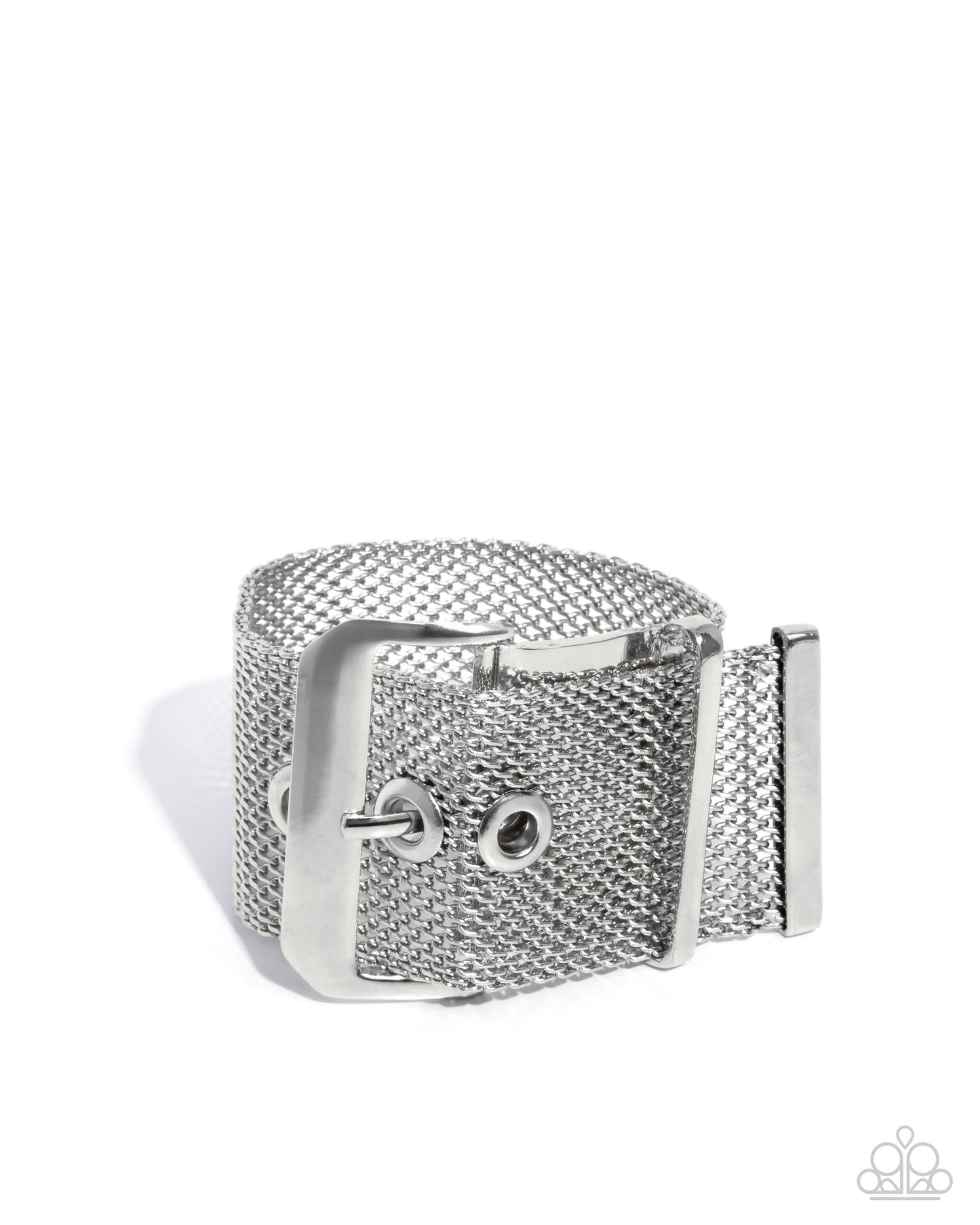 Defiant Display - Silver Buckle Style Mesh Bracelet Empower Me Pink 2025 Paparazzi