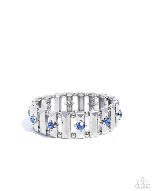 Dotted Dazzle - Blue Rhinestone & Silver Stretch Bracelet Paparazzi B2241