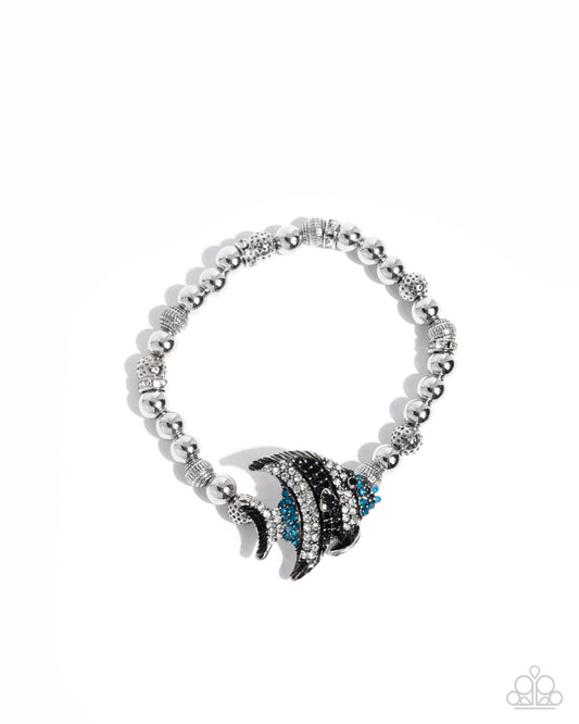Admirable Angelfish - Blue, Black & White Angelfish Stretch Bracelet Paparazzi B2243