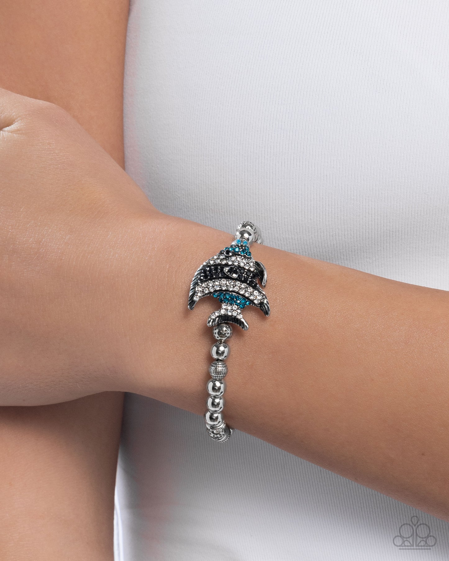Admirable Angelfish - Blue, Black & White Angelfish Stretch Bracelet Paparazzi B2243