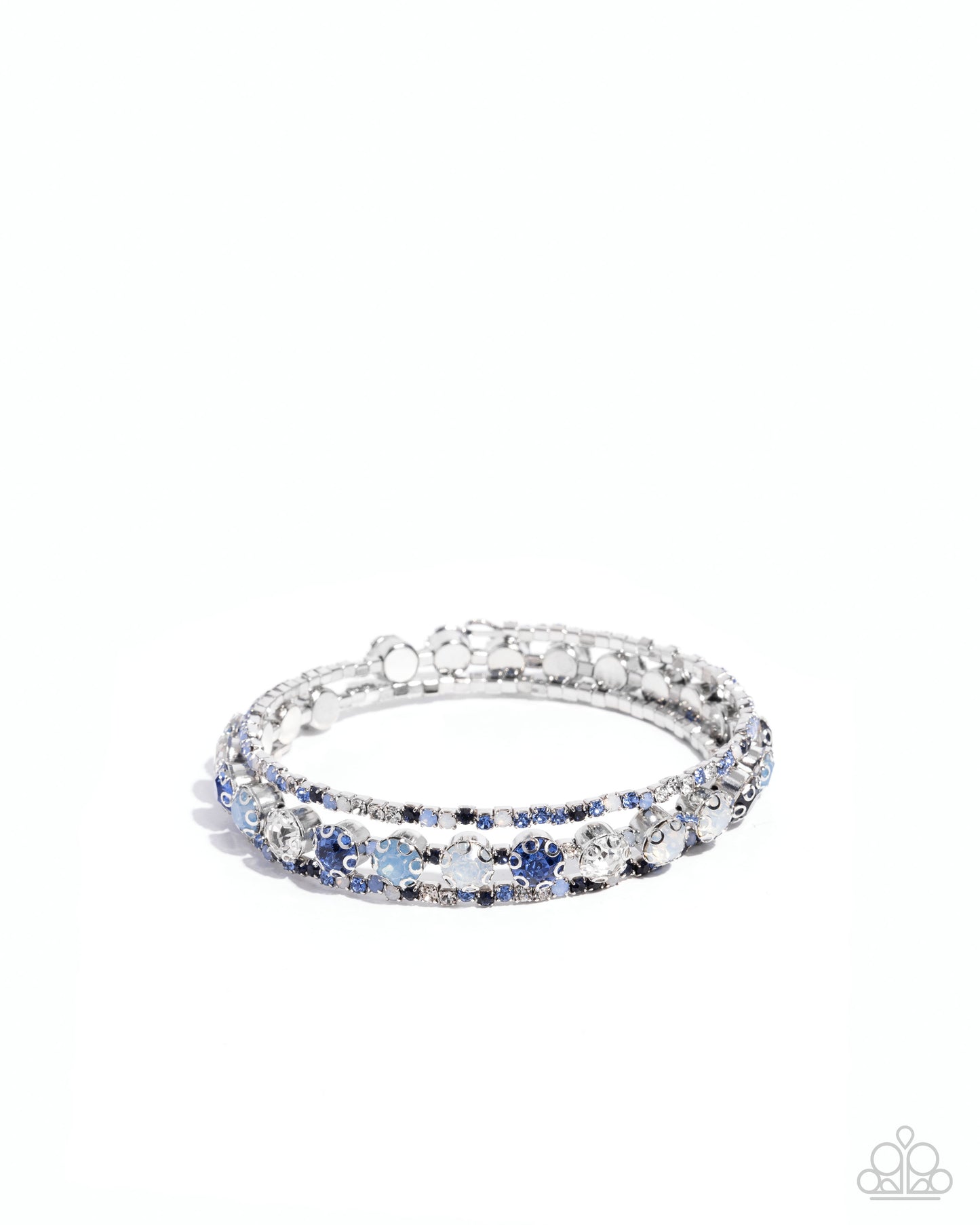 Shimmery Sample - Blue Multicolored & Iridescent Rhinestone Coil Bracelet Paparazzi B2280