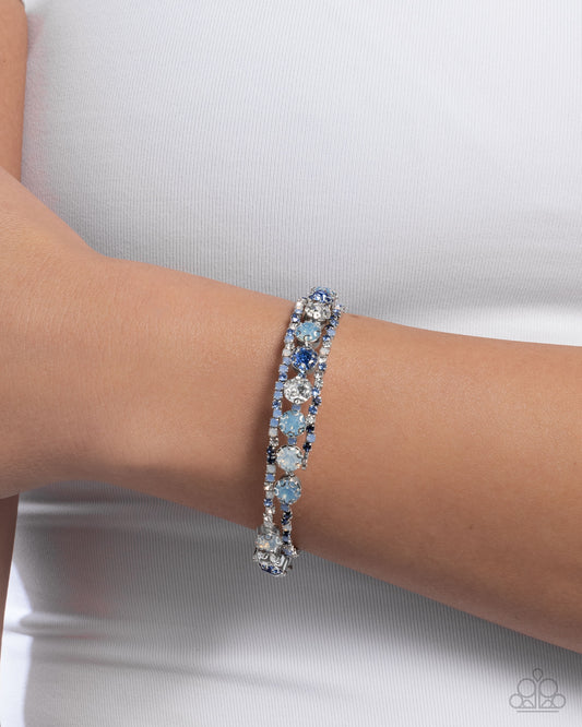 Shimmery Sample - Blue Multicolored & Iridescent Rhinestone Coil Bracelet Paparazzi B2280