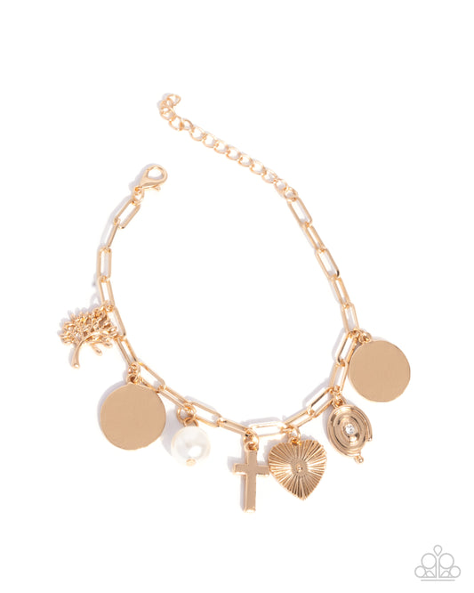 Paparazzi Charm Commitment - Gold Cross & Charm Style Bracelet