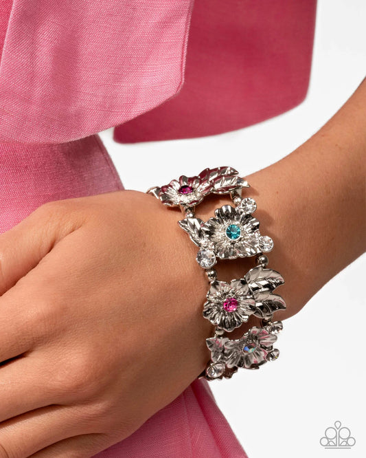 Head-Turning Harmony Multicolored Gem Silver Flower Stretch Bracelet Life Of The Party June 2025 Paparazzi B2331