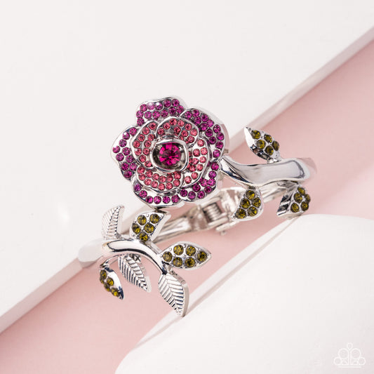 Bewitching Belle - Pink Fuchsia & Rose Rhinestone Flower Hinge Bracelet April 2025 Life Of The Party Paparazzi B2133