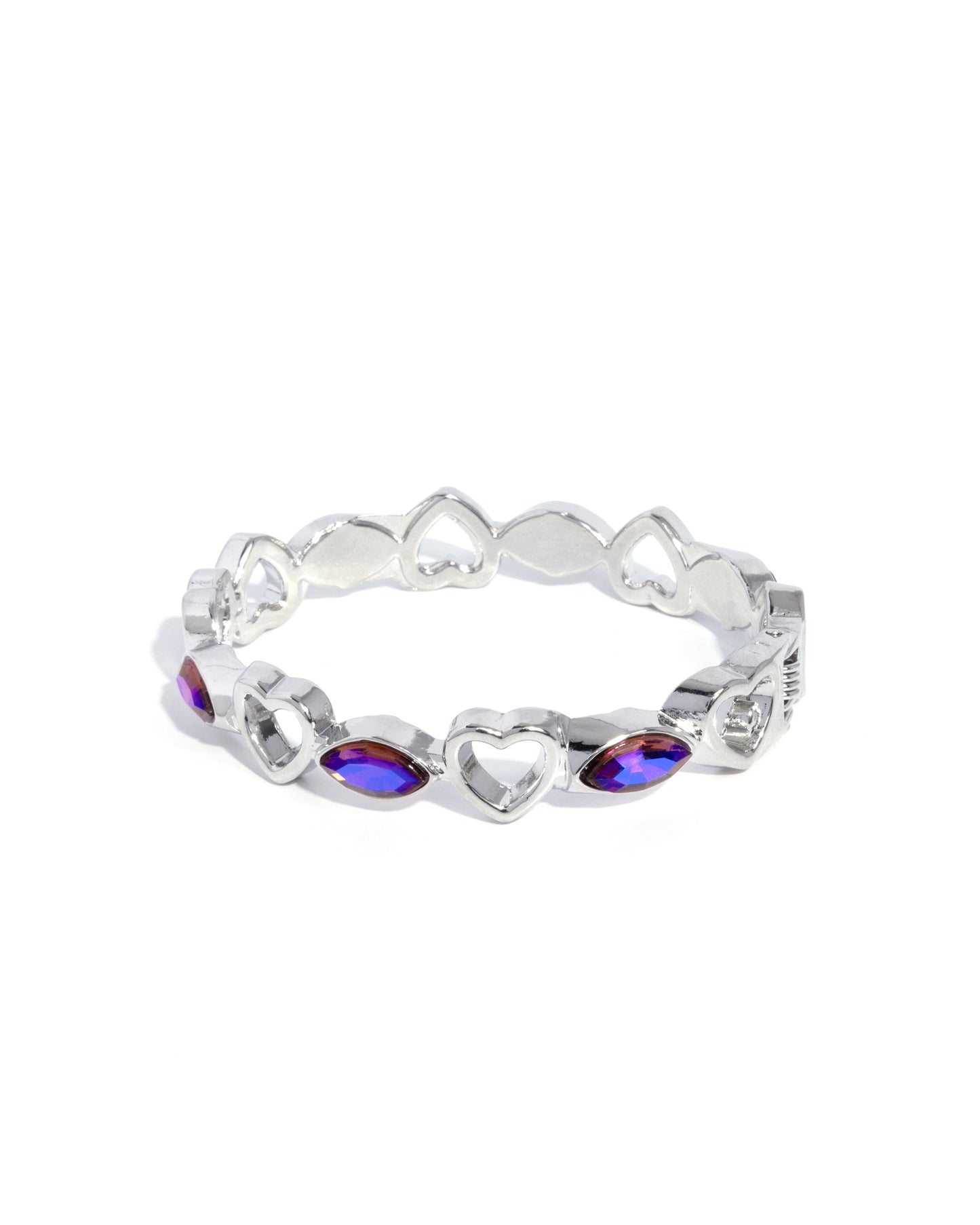 Heartfelt Headline - Purple Gem Silver Heart Hinge Bracelet Paparazzi B2140