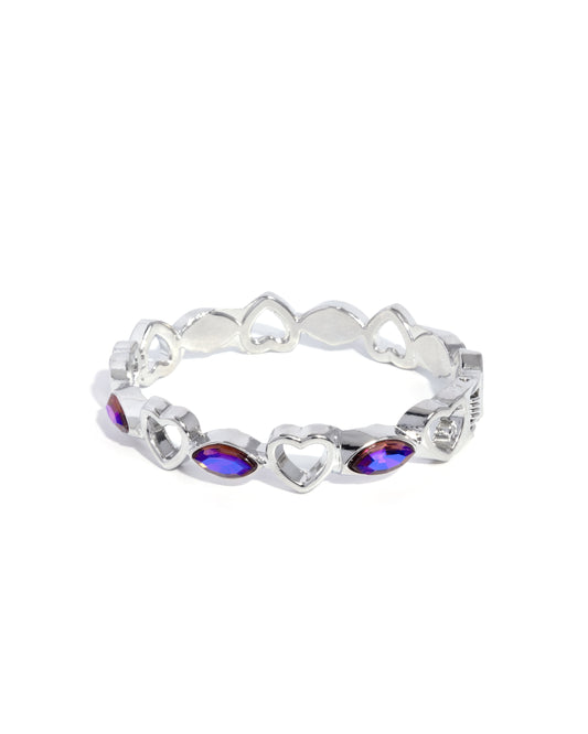 Heartfelt Headline - Purple Gem Silver Heart Hinge Bracelet Paparazzi B2140