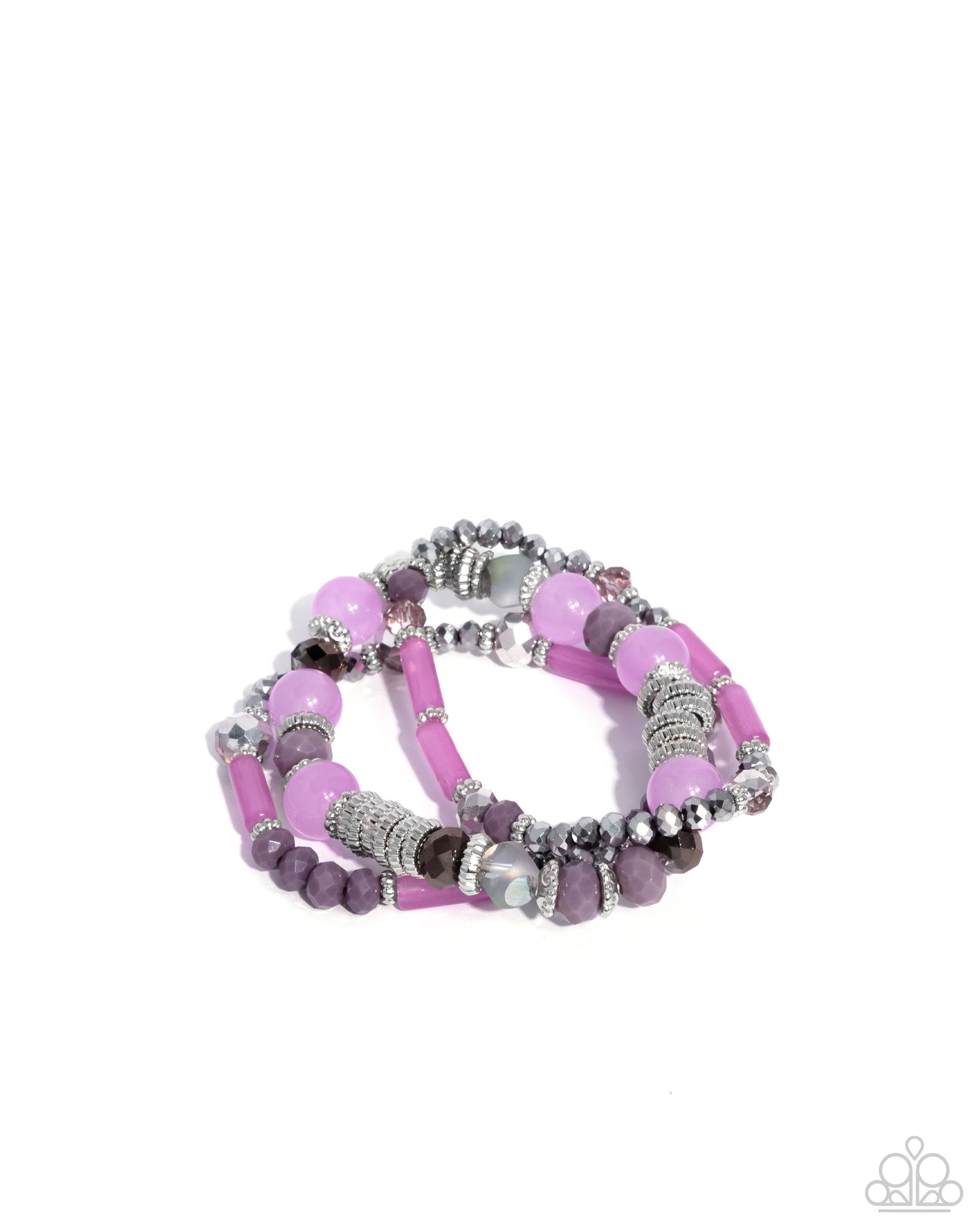 Colorful Conversation - Purple, Crocus & Silver Bead Set Of 3 Stretch Bracelets Paparazzi B2137