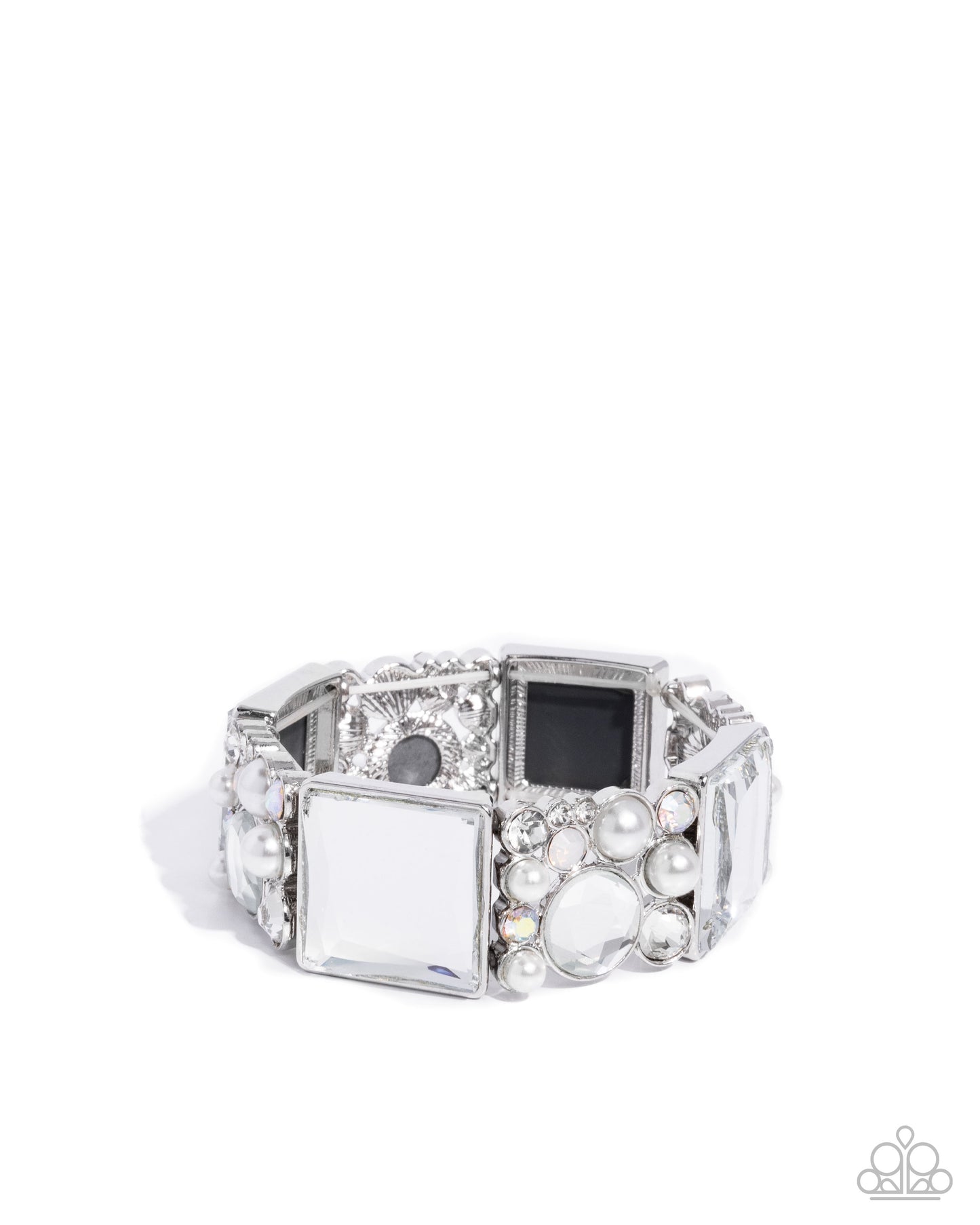 Glam to the Max - White Pearl, Iridescent, Opalescent & Clear Gem Stretch Bracelet Paparazzi Empower Me Pink 2025