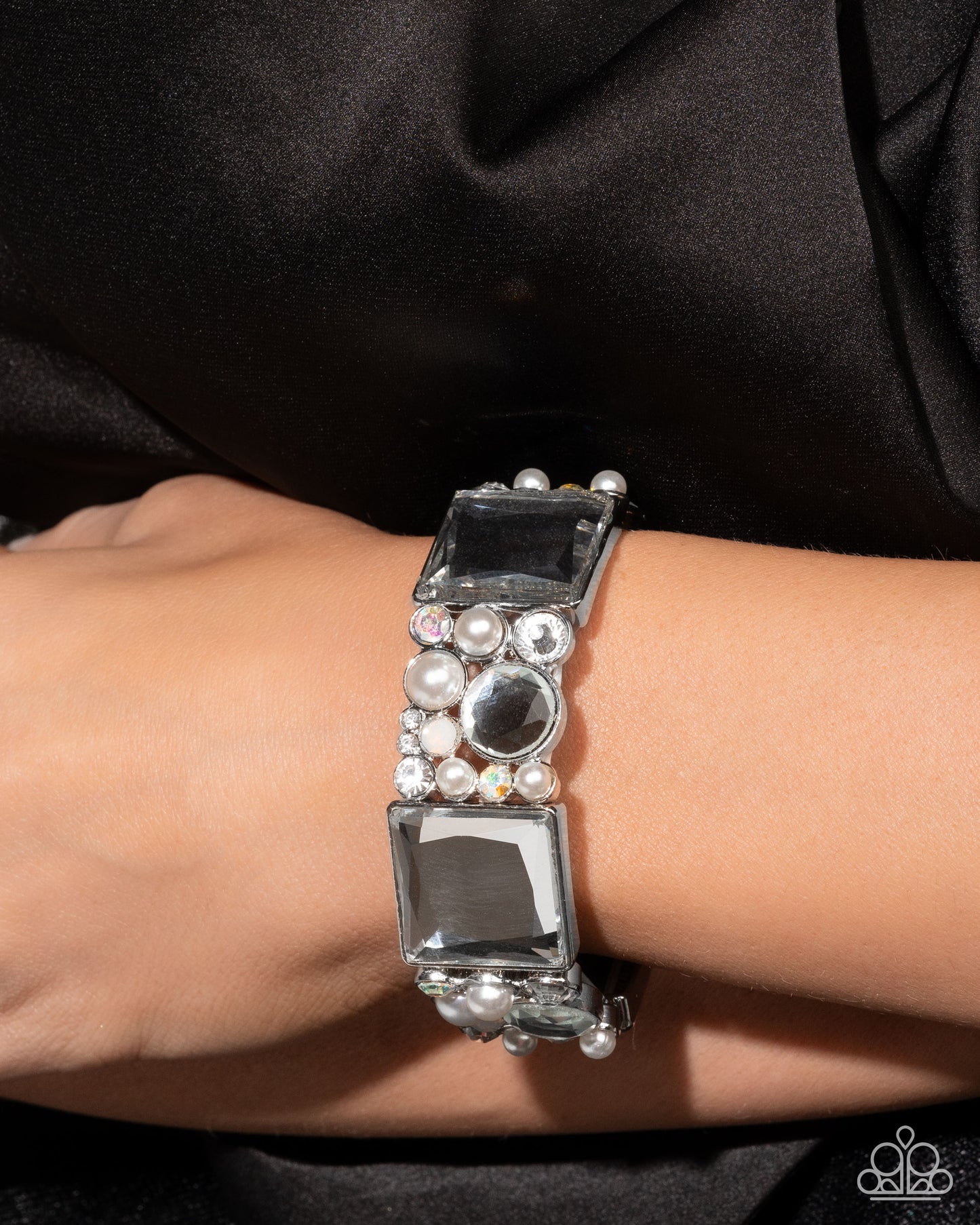 Glam to the Max - White Pearl, Iridescent, Opalescent & Clear Gem Stretch Bracelet Paparazzi Empower Me Pink 2025
