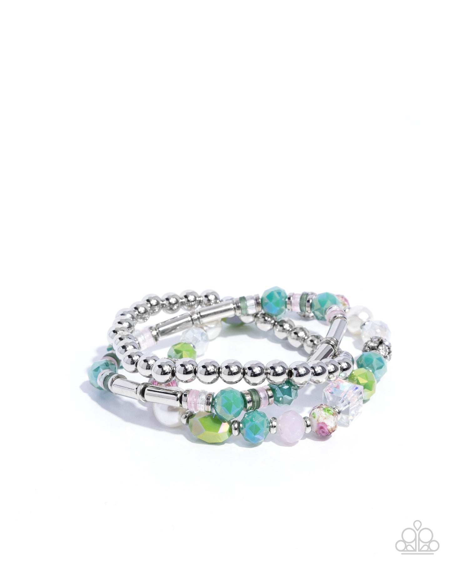 Nonstop Nostalgia - Multicolored & Iridescent Glass, White Rhinestone Bead Stretch Bracelet Paparazzi Empower Me Pink 2025
