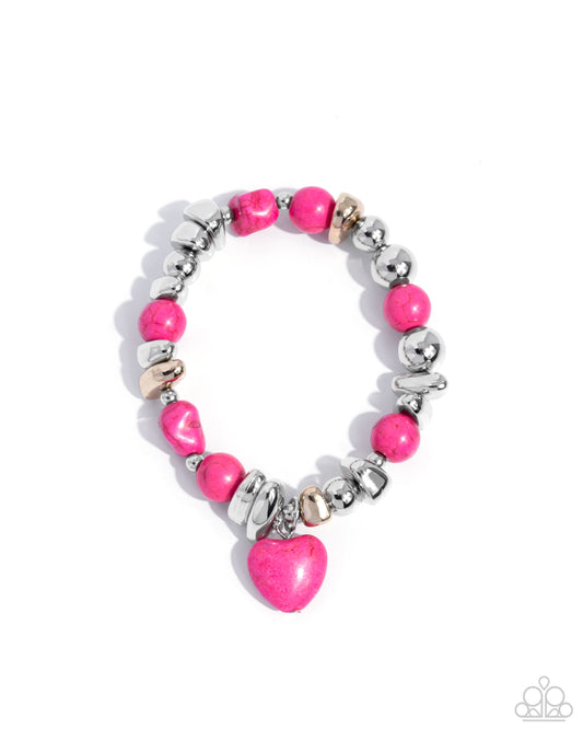 Adorably Asymmetrical - Pink Stone Santa Fe Style Stretch Bracelet Paparazzi B1994