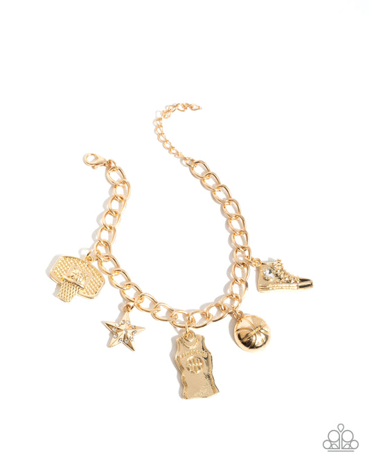 Jersey Journey - Gold Basketball Charm Style Bracelet Paparazzi B0656