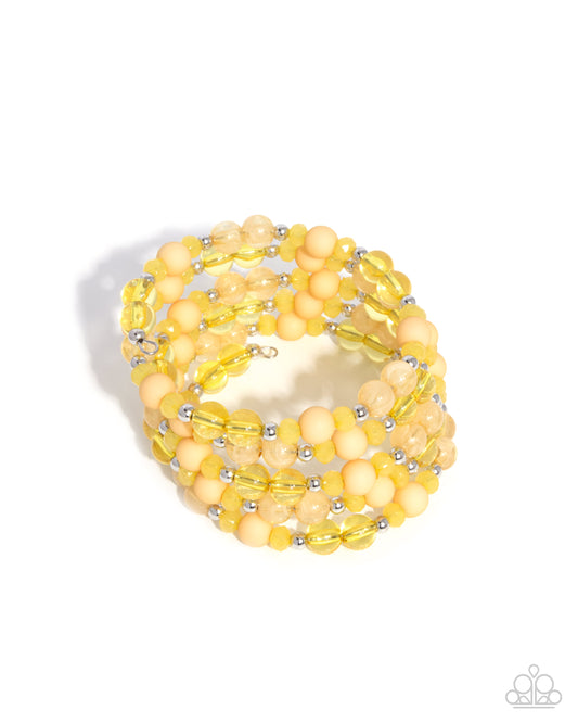 Colorful Chorus - Yellow Misted Marigold Bead Coil Bracelet Paparazzi B2186