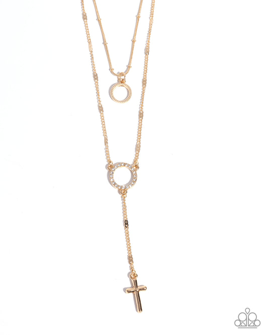 Paparazzi Faithfully Fierce - Gold Cross Layered Necklace N2886