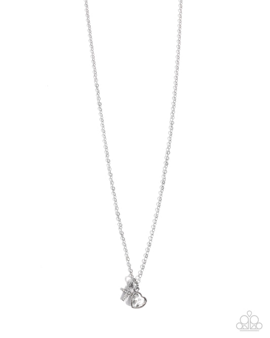 Paparazzi Blessed Brilliance - White Heart Gem & White Rhinestone Silver Cross Necklace