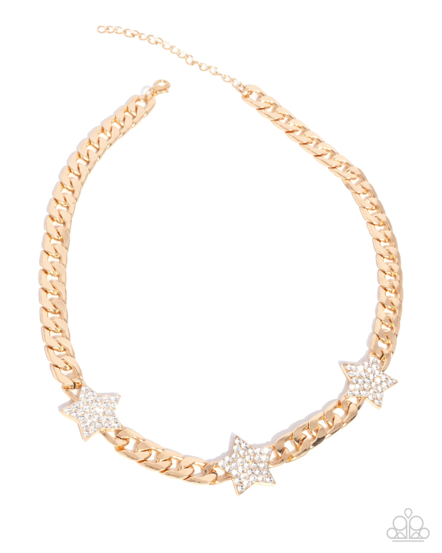 Uncle Sam Stars - Gold Curb Chain & White Rhinestone Encrusted Star Patriotic Necklace Paparazzi N3382