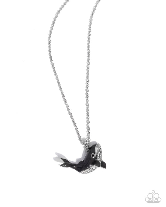 Whale Watching - Silver Gray & White Rhinestone Whale Necklace Paparazzi N3281