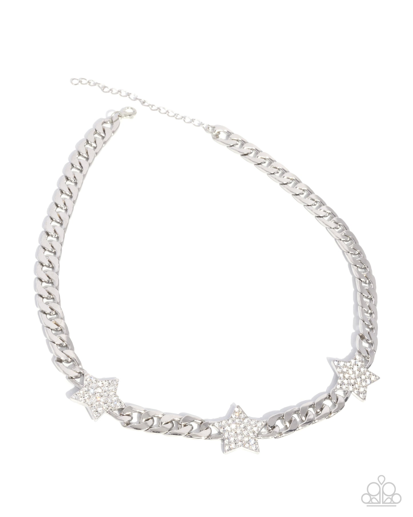 Uncle Sam Stars - White Rhinestone Stars & Silver Curb Chain Patriotic Necklace Paparazzi N3383