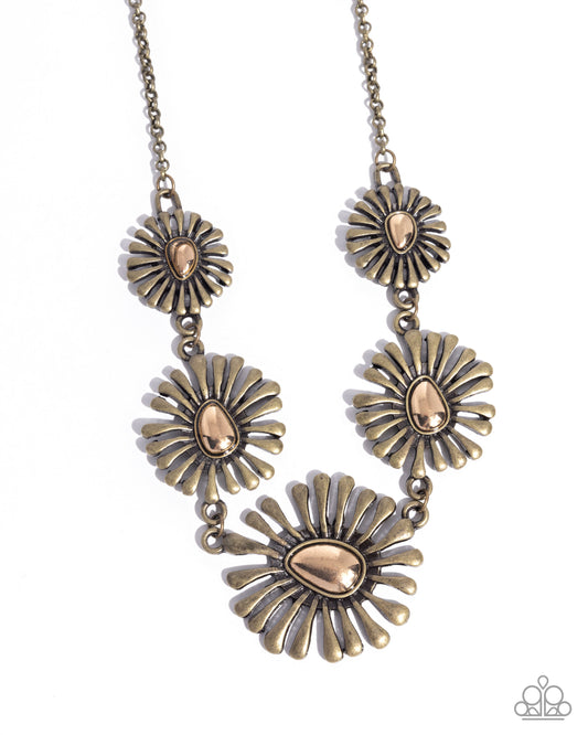 Floral Fin - Brass & Antiqued Gold Pebble Floral Necklace Paparazzi N2962