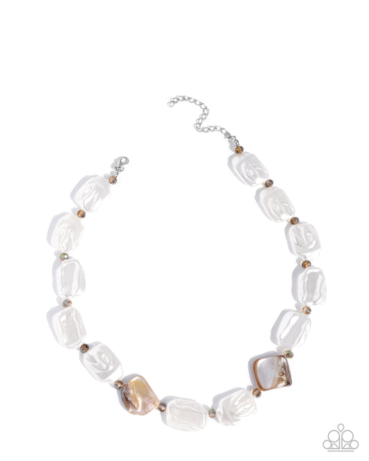 Crimped Collage - Multi White Baroque Pearl, Brown Shell Inspired Bead, UV Brown Crystal Necklace Paparazzi N3387