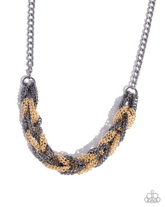 Braided Breakthrough - Black Gunmetal & Gold Curb Chain Necklace Paparazzi N3388